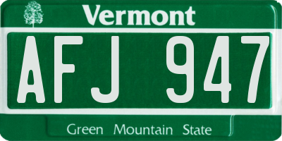 VT license plate AFJ947