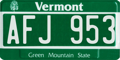VT license plate AFJ953