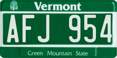 VT license plate AFJ954