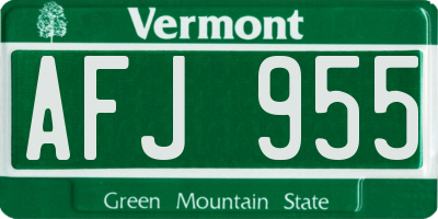 VT license plate AFJ955