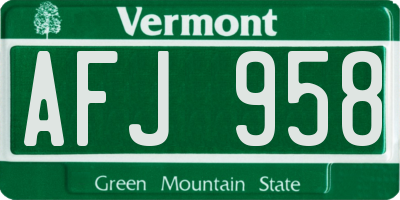 VT license plate AFJ958