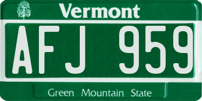 VT license plate AFJ959