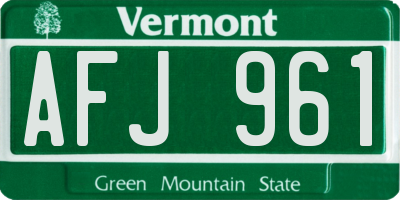 VT license plate AFJ961