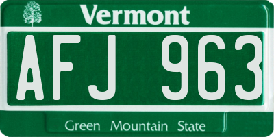 VT license plate AFJ963