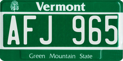 VT license plate AFJ965