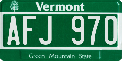 VT license plate AFJ970