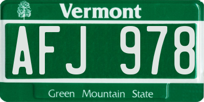 VT license plate AFJ978