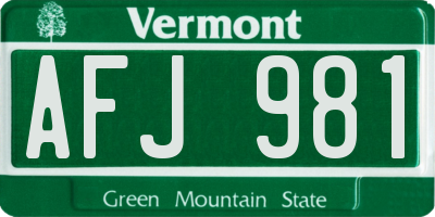 VT license plate AFJ981