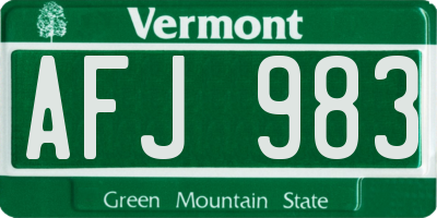 VT license plate AFJ983