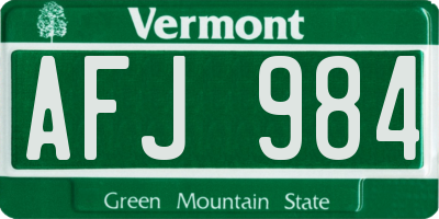 VT license plate AFJ984