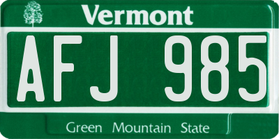 VT license plate AFJ985