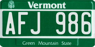 VT license plate AFJ986