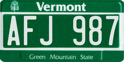 VT license plate AFJ987