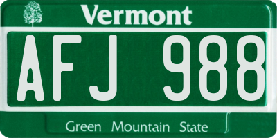 VT license plate AFJ988