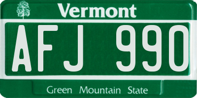 VT license plate AFJ990