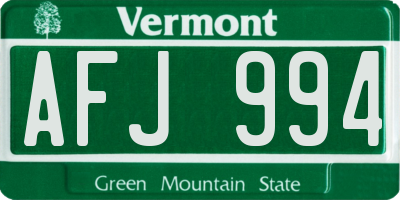 VT license plate AFJ994