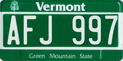 VT license plate AFJ997