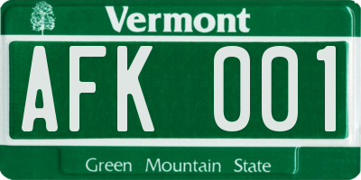VT license plate AFK001