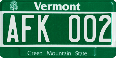 VT license plate AFK002
