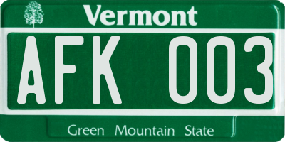 VT license plate AFK003