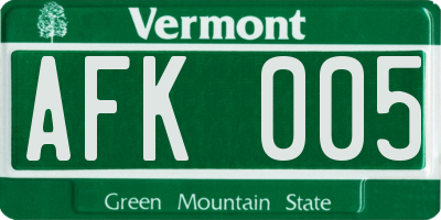 VT license plate AFK005