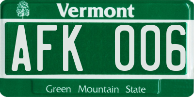 VT license plate AFK006
