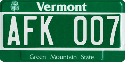 VT license plate AFK007
