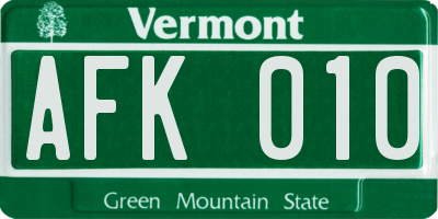 VT license plate AFK010