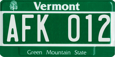 VT license plate AFK012