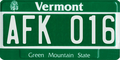 VT license plate AFK016