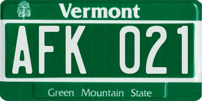 VT license plate AFK021