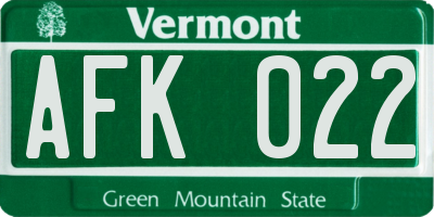 VT license plate AFK022
