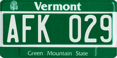 VT license plate AFK029