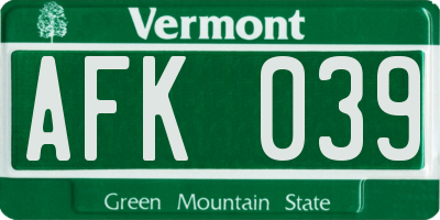 VT license plate AFK039
