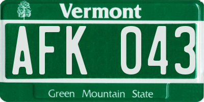 VT license plate AFK043