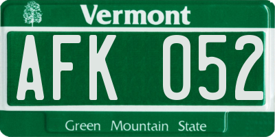 VT license plate AFK052