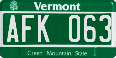VT license plate AFK063
