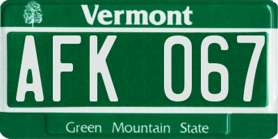VT license plate AFK067