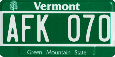 VT license plate AFK070