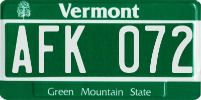 VT license plate AFK072