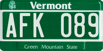 VT license plate AFK089