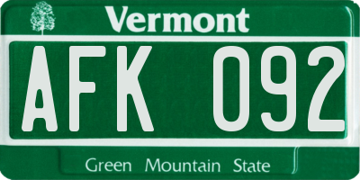 VT license plate AFK092
