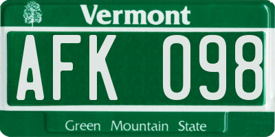 VT license plate AFK098