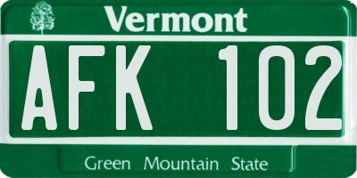 VT license plate AFK102