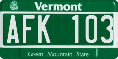 VT license plate AFK103