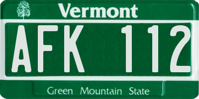 VT license plate AFK112