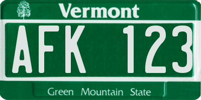 VT license plate AFK123