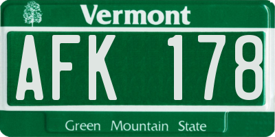 VT license plate AFK178