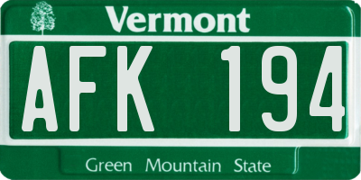 VT license plate AFK194