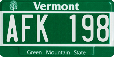 VT license plate AFK198